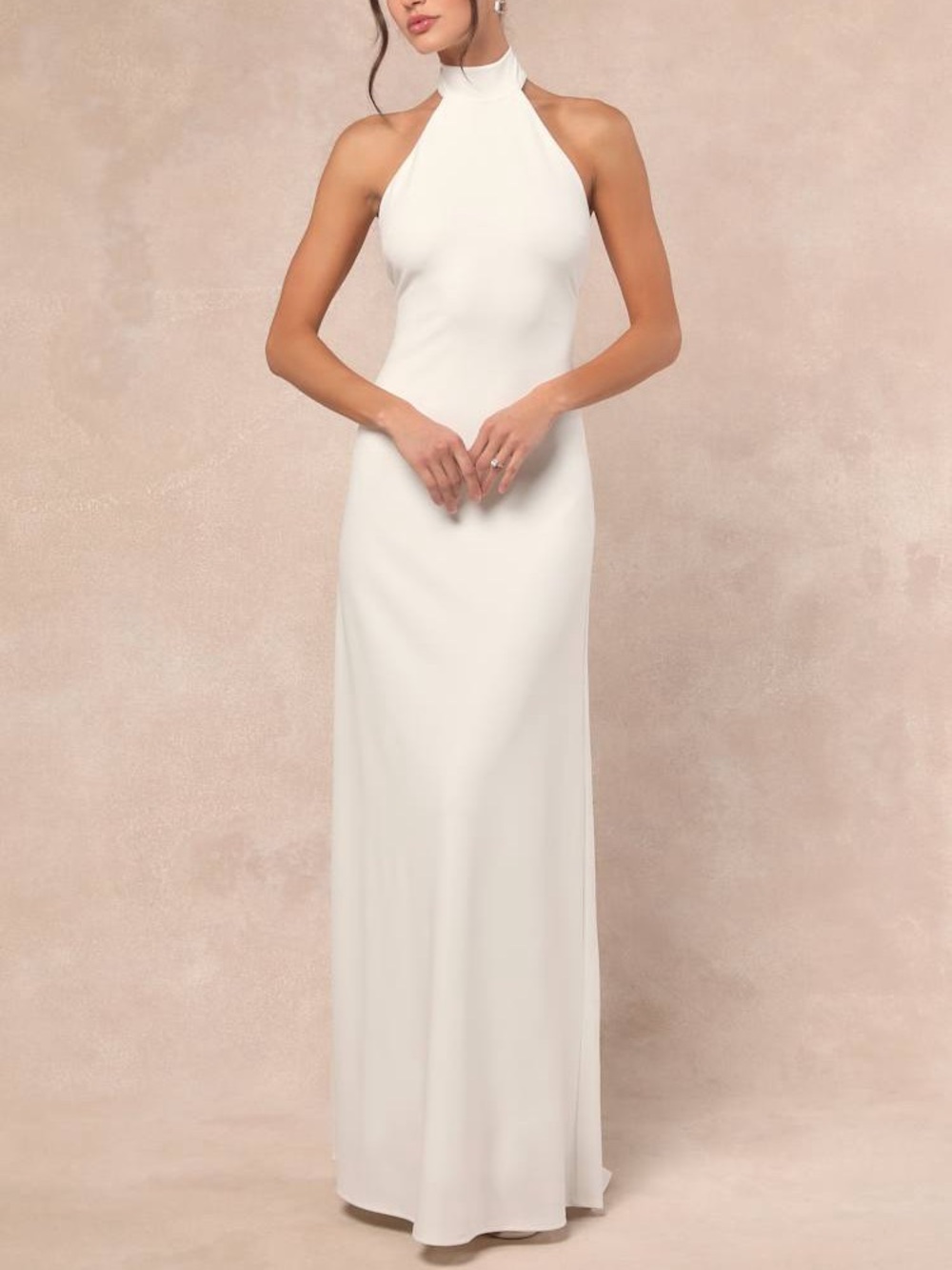 Lulus Alaura White Backless Halter Maxi Dress Size M